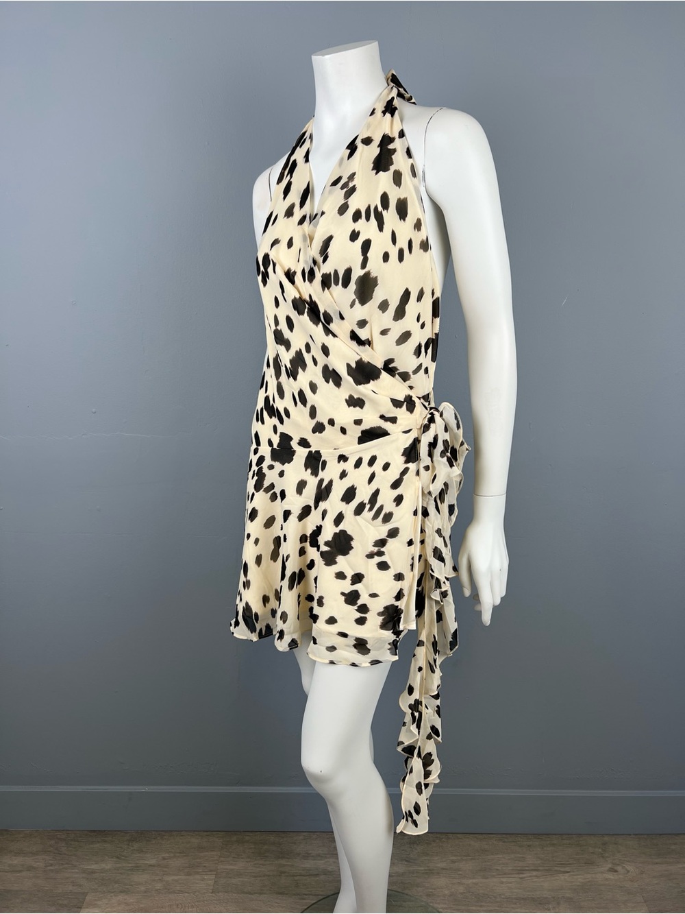 NEW WITH TAGS Abercrombie & Fitch Halter Mini Dress in Cream and Black Cowprint - Picture 1 of 11